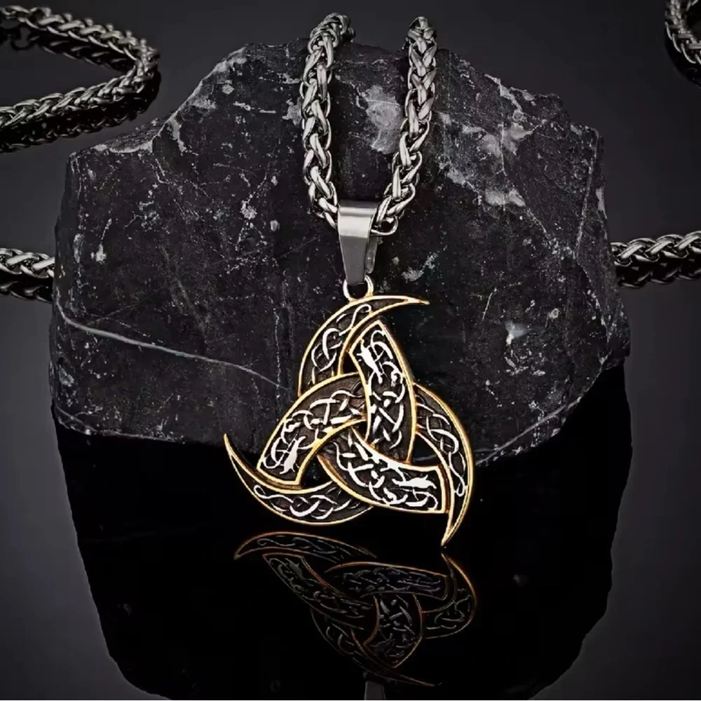 18K White Gold Viking Celtic Triquetra Pendant Necklace Witch Biker Unisex